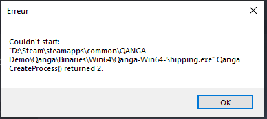 Erreur Couldn't start ... CreateProcess returned 2